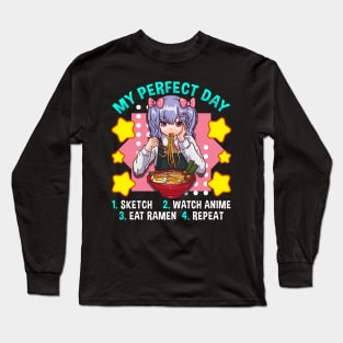 My Perfect Day Sketch Watch Anime Eat Ramen Repeat Long Sleeve T-Shirt